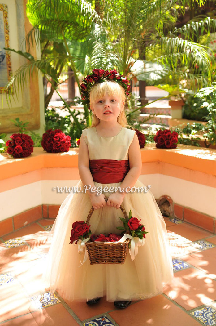 red and ivory flower girl dresses