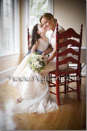 Ivory and Blue and Gold Silk ballerina tulle flower girl dresses