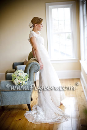 Ivory and Blue and Gold Silk ballerina tulle flower girl dresses