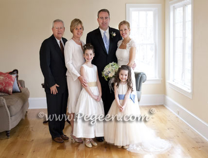 Ivory and Blue and Gold Silk ballerina tulle flower girl dresses