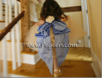 Ivory and Blue and Gold Silk ballerina tulle flower girl dresses