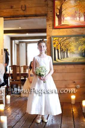 Ivory and Blue and Gold Silk ballerina tulle flower girl dresses