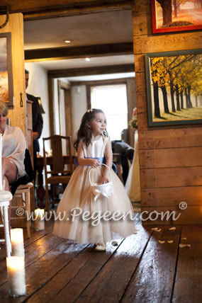 Ivory and Blue and Gold Silk ballerina tulle flower girl dresses