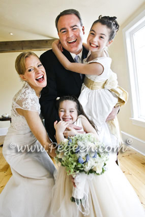 Ivory and Blue and Gold Silk ballerina tulle flower girl dresses