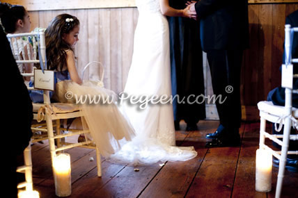 Ivory and Blue and Gold Silk ballerina tulle flower girl dresses