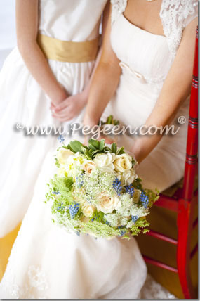 Ivory and Blue and Gold Silk ballerina tulle flower girl dresses