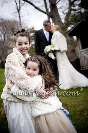 Ivory and Blue and Gold Silk ballerina tulle flower girl dresses