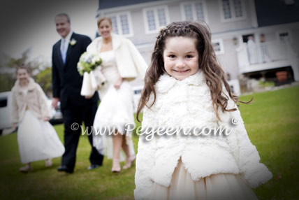 Ivory and Blue and Gold Silk ballerina tulle flower girl dresses