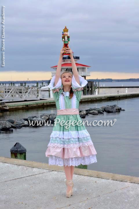 Nutcracker - Holiday Dress Style 723 CLARA MULTI RUFFLE DRESS in Spring Green and Pink | Pegeen