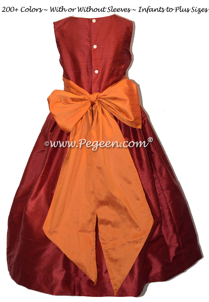 Cranberry and Mango Orange flower girl dress Style 398