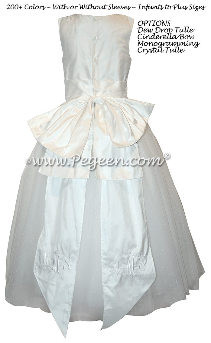 White tulle first communion dresses with Monogram and Dew Drop Tulle Style 402 | Pegeen
