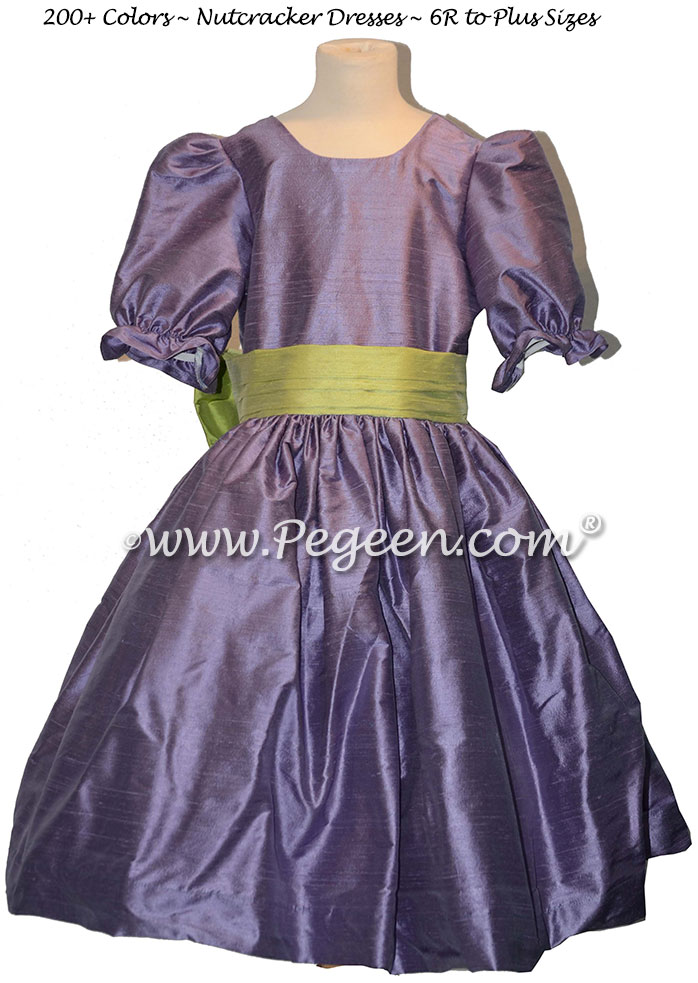 Citrus Green and Periwinkle nutcracker, Clara or Christmas Holiday Flower Girl Dresses