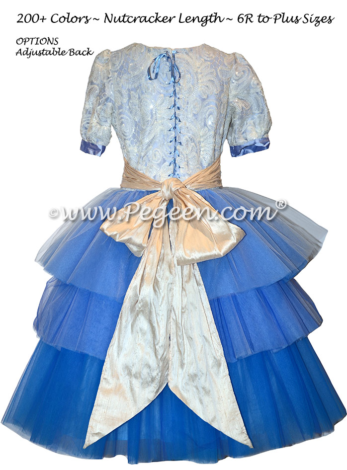 Blue Ombre Lace Tulle and Silk flower girl dresses Style 422