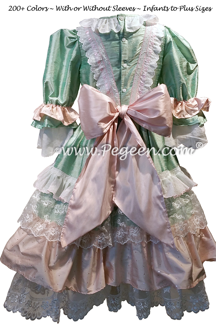 Nutcracker - Holiday Dress Style 723 CLARA MULTI RUFFLE DRESS in Spring Green and Pink | Pegeen