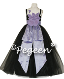 LILAC AND BLACK SILK AND TULLE FLOWER GIRL DRESSES