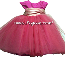 CERISE HOT PINK AND PEONY BABY PINK ballerina style FLOWER GIRL DRESSES with layers and layers of tulle