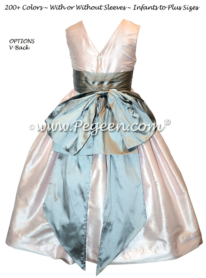 Peony Pink and Medium Gray Flower Girl Dresses Style 345