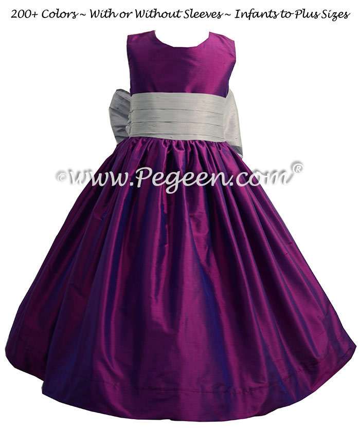Flower Girl Dress in Boysenberry and Platinum Gray - Pegeen Style 398