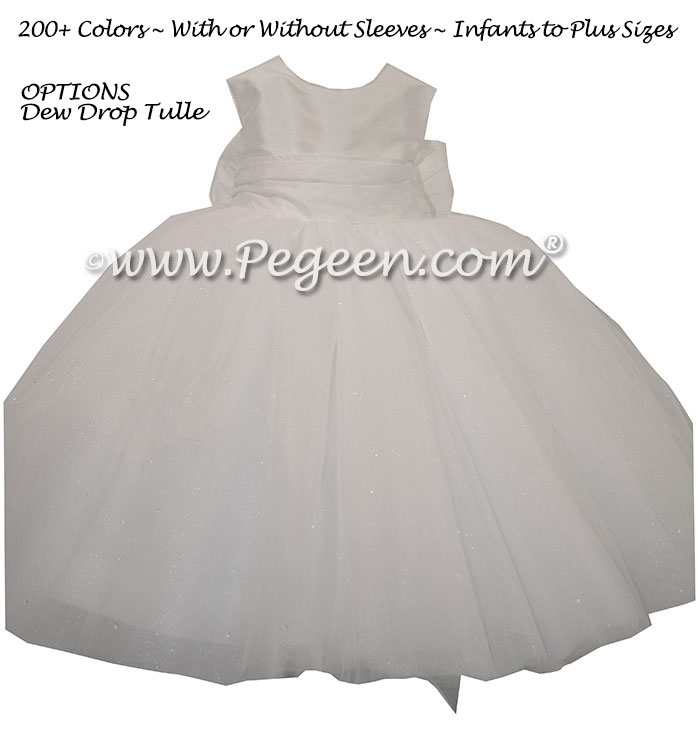 Antique White Silk and Tulle ballerina style FLOWER GIRL DRESSES
