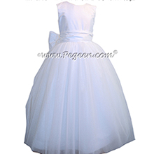 Antique White silk with Crystal Tulle First Communion style dresses