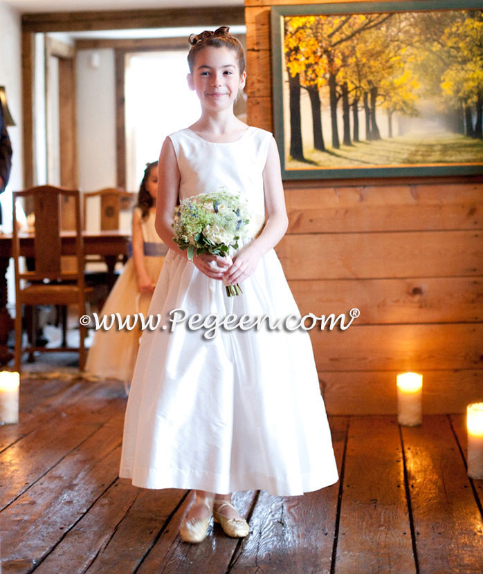 Ivory and Blue and Gold Silk ballerina tulle flower girl dresses