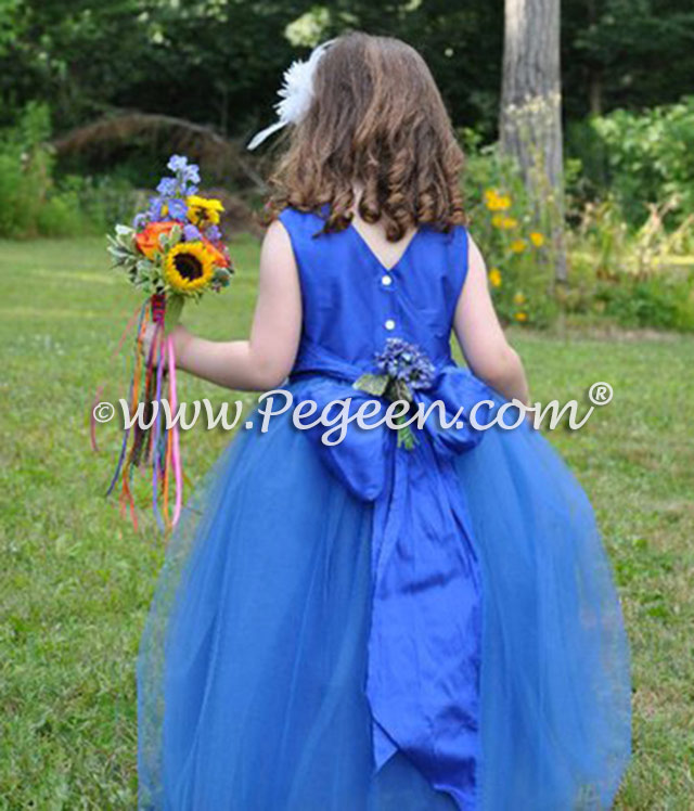 Malibu Blue ballerina style flower girl dress with layers and layers of tulle
