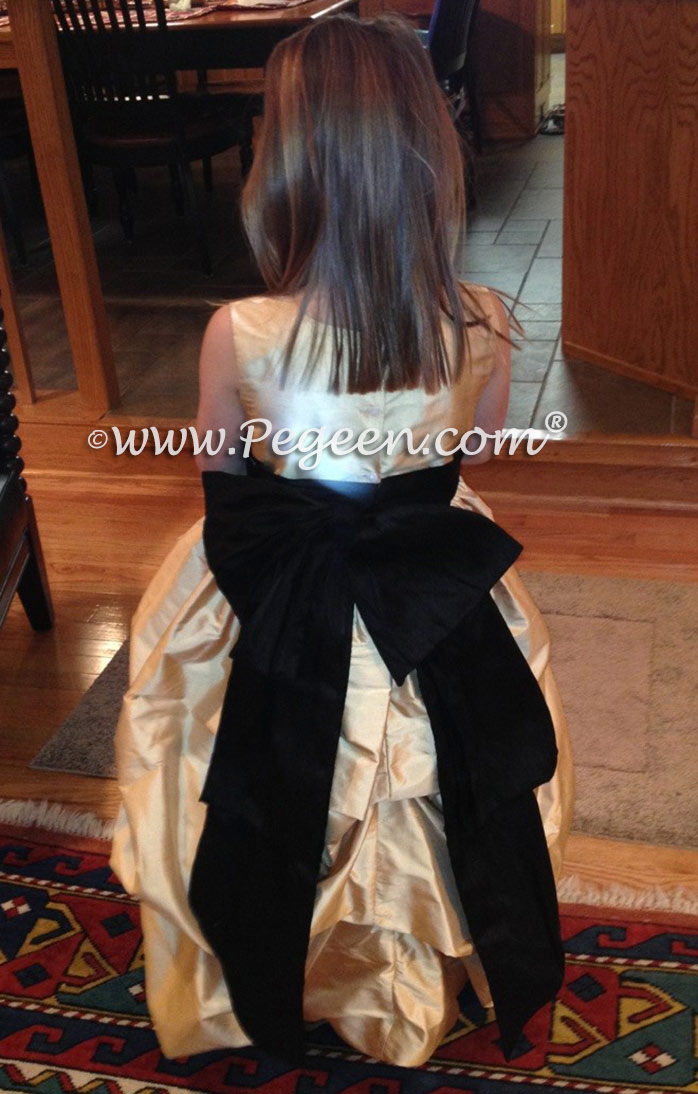 Flower girl dresses 403 in black and pure gold silk