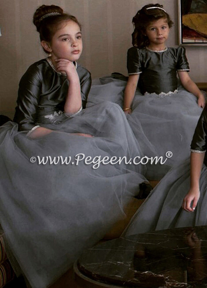 girls grey flower girl dress