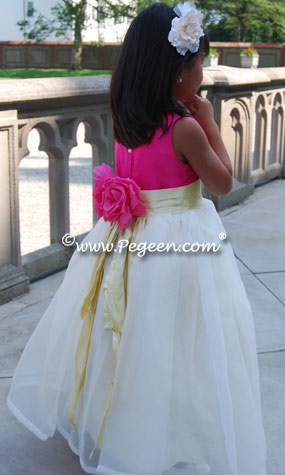 Ivory, Cerise (hot pink) and Lemonade (yellow) Flower Girl Dresses with Back Flowers