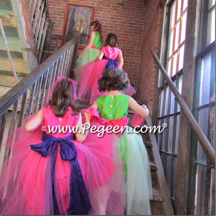 ROYAL PURPLE and SHOCK PINK SASH CUSTOM FLOWER GIRL DRESSES ROYAL PURPLE and SHOCK PINK SASH CUSTOM FLOWER GIRL DRESSES