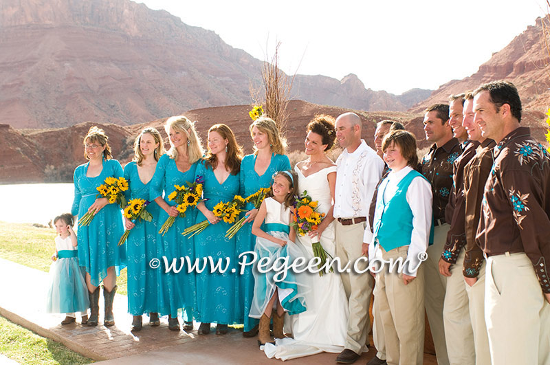 white and turquoise flower girl dresses