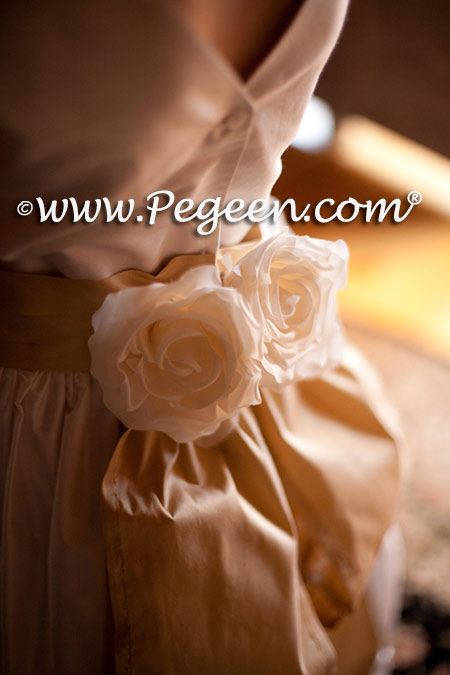 Custom Silk Flower girl dresses 383 in new ivory and pure gold silk