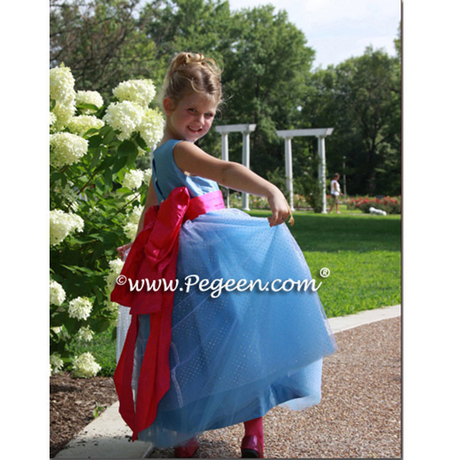 Blue Moon and Hot Pink Flower Girl Dress Pegeen Style 402