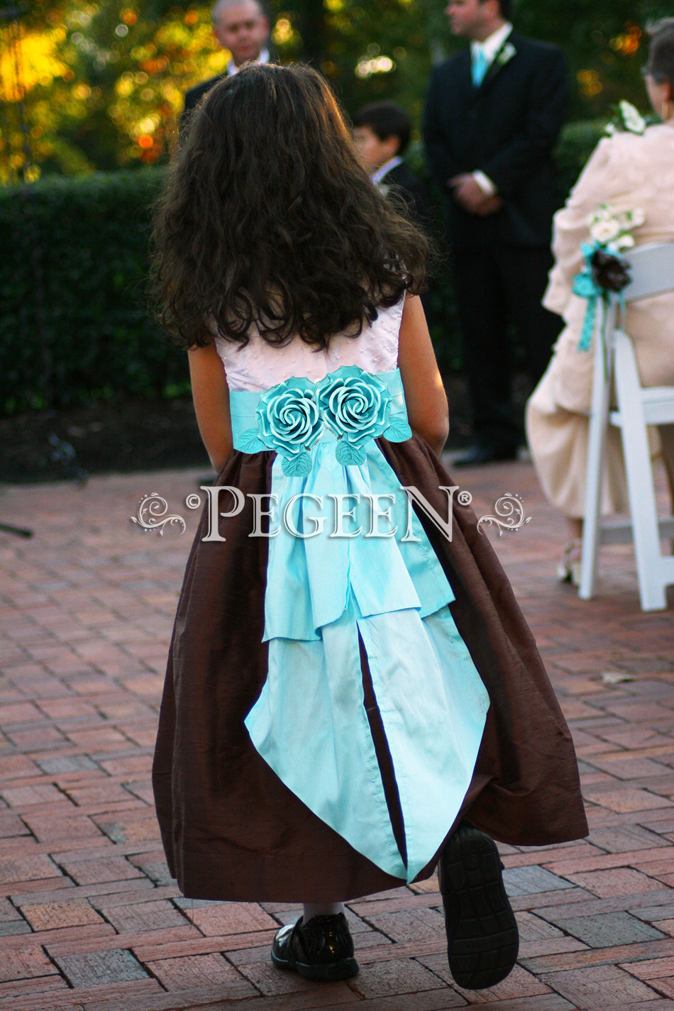 Chocolate brown and tiffany blue flower girl dress