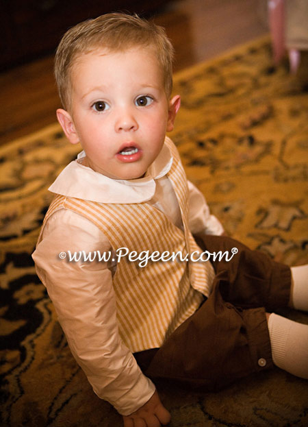 Infants ring bearer suit in ivory and chocolate brown silk