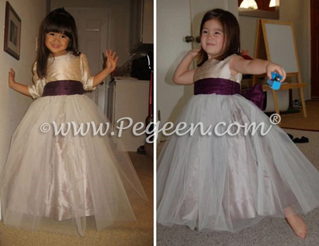From Pegeen Classics - Girls Flower Girl Dresses in Tulle in toffee and deep plum