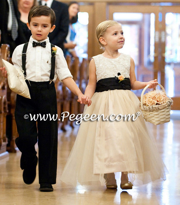 Pure Gold Aloncon Lace and Tulle Flower Girl Dress - part of the Couture Collection Style 413