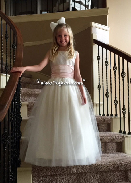 Flower Girl Dresses in ivory and baby pink with tulle