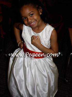 Ivory and Christmas Red flower girl dresses