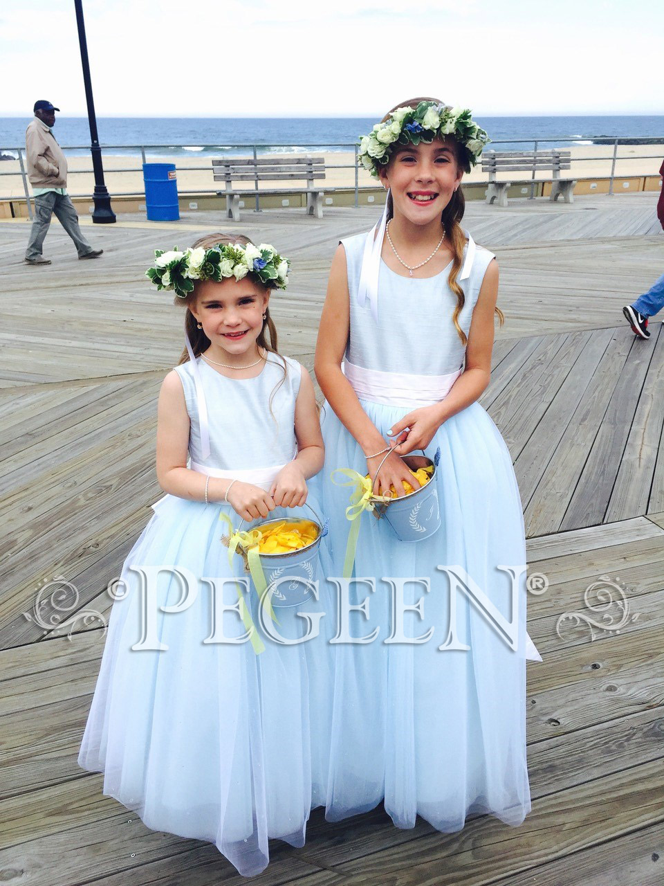 blue and yellow flower girl dresses