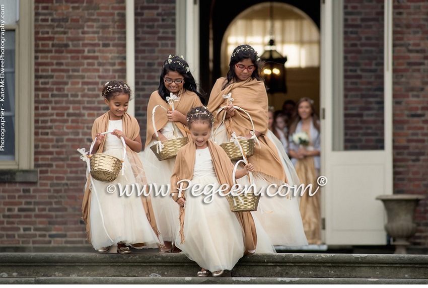 Gold and ivory sillk flower girl dresses