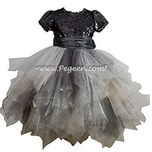 Gunmetal Gray Fluffy Tulle, Sequin Bodice Flower Girl Dress