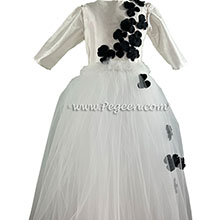 Flower Girl Dress in white with black hydrangea petals