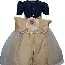Flower Girl Dress in Navy and Gold organza
