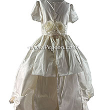 White silk communion dress with cap sleeves