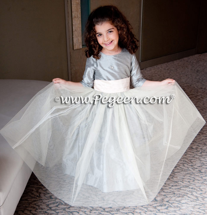 Flower girl dresses and Jr Bridesmaids dresses with long sleeves and high necks  for ivory dress