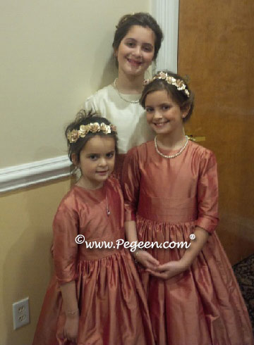 Flower girl dresses and Jr Bridesmaids dresses with long sleeves and high necks  for ivory dress