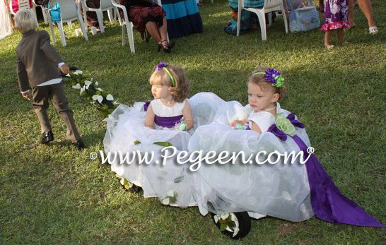 Green grass and purple grape flower girl dresses Style 359