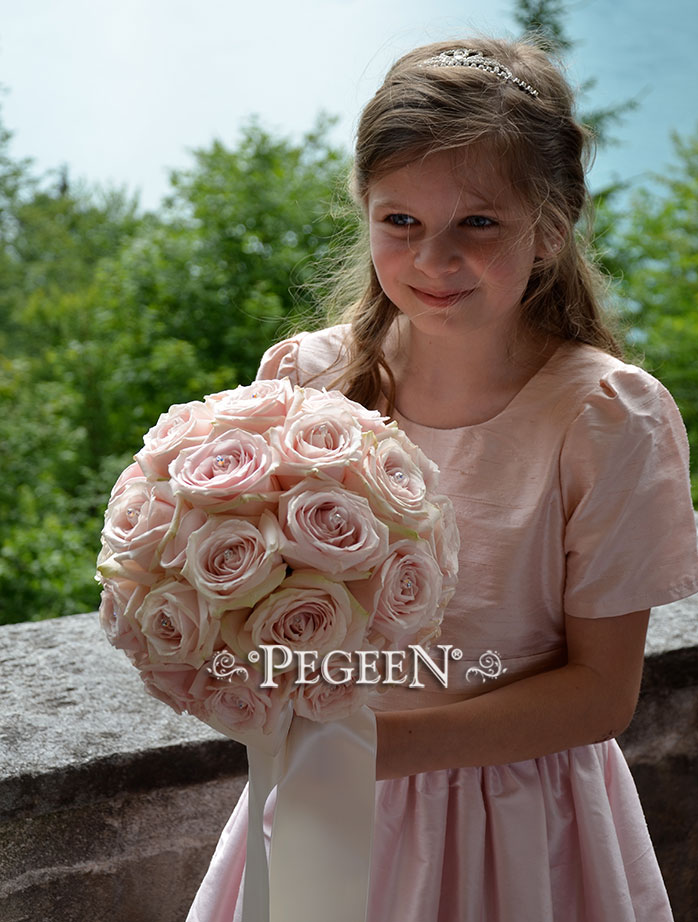 Pegeen Classic Flower girl dress Style 398 in shades of pale pinks