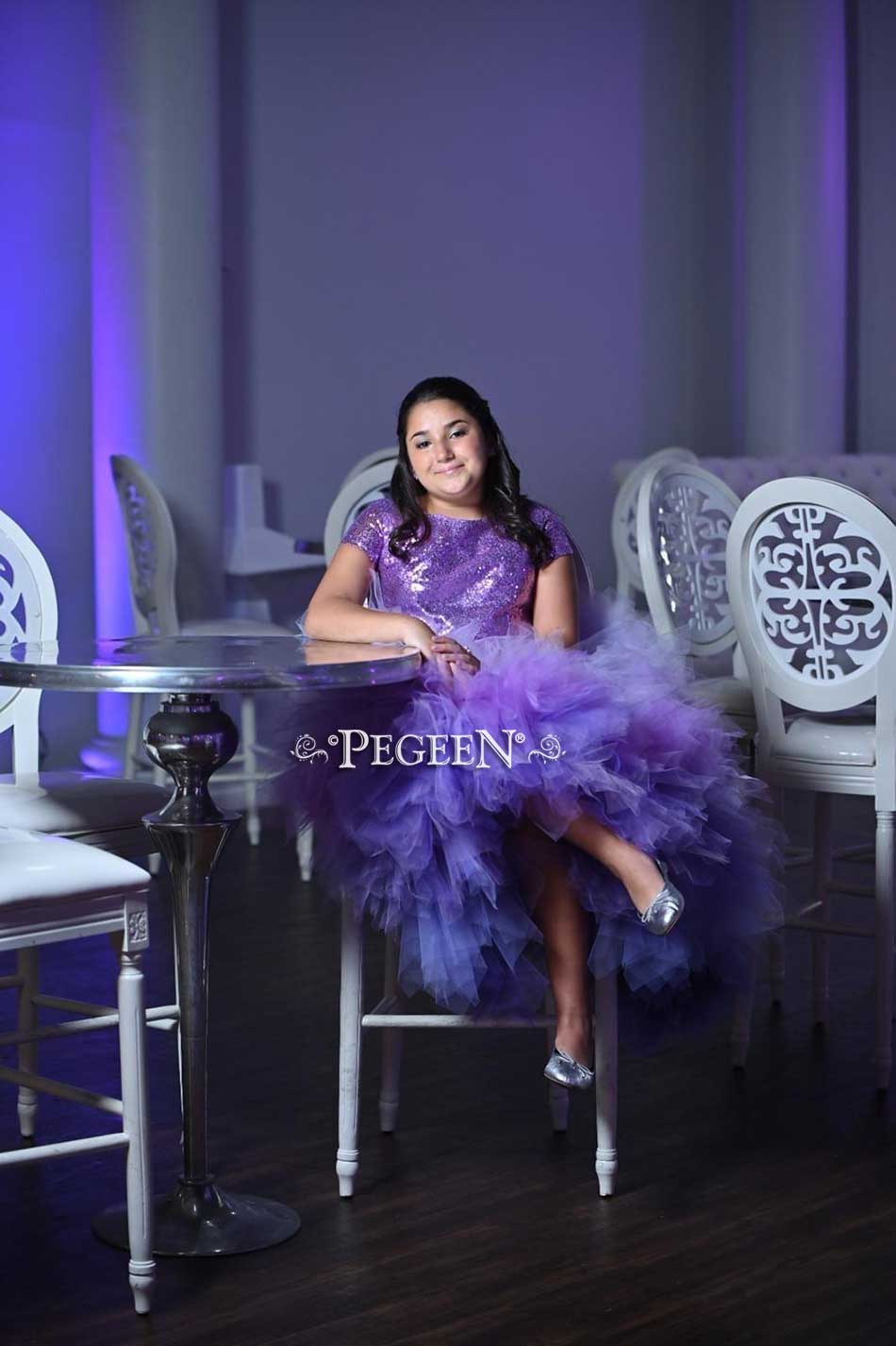 Purple Ombre Tulle, Silk and Sequin Bat Mitzvah Dress